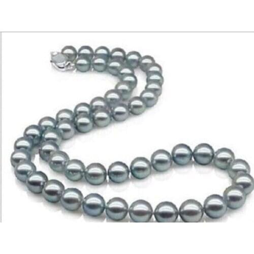 Gorgeous 10-11mm grey pearl necklace 18 inch solid 925silver gold