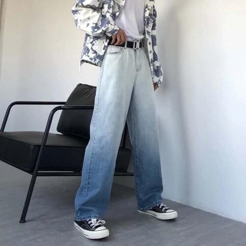 Vintage Gradient Color Jeans Men And Women Loose Waist Wide Leg Straight Washed Denim Pants Autumn Casual Trousers Ropa Hombre
