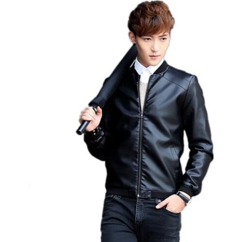 YG6188-A1413 new mens spring autumn 2020 slim and casual pure color pu leather jacket coat cheap wholesale