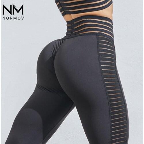 NORMOV Push Up Fitness Leggings Women High Waist Sports Mesh Pants Sexy Sliming Breathable Active Gym Leggings Female