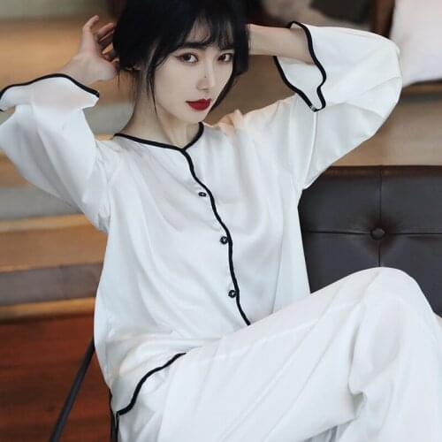 2021 New Womens Pajamas Set Satin Ice Snow Silk Solid Color Fashion Nightwear Suit Summer Thin Home Wear Sexy Sleepwear