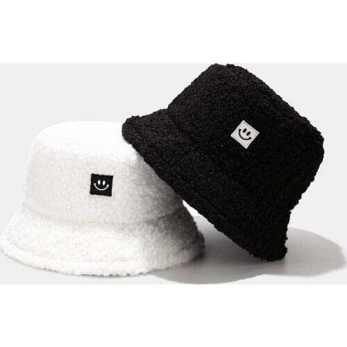 Winter Hats For Women Gorros Bonnets Girls Fuzzy Fisherman Caps Winter Fall Cute Smile Thick Warm Wide Brim Velvet Bucket Hat