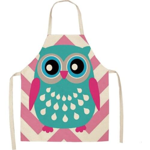 1Pcs Cartoon Owl Printed Kitchen Apron for Woman Sleeveless Cotton Linen Aprons For Cooking Home Cleaning Tools apron for men