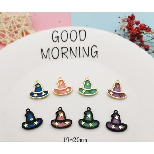 10PCS/Lot Enamel Magic Hat Charms Halloween Series Gold/Black Color Wizard Cap Floating DIY Charms For Jewelry Making