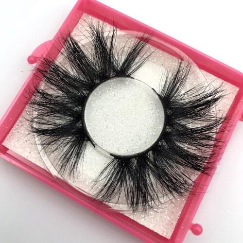 25mm Extra long 3D Real Mink Eyelashes Thick HandMade Full Strip Lashes Volume With Logo sticker Custom Box