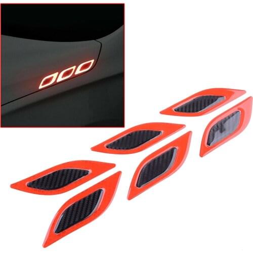 6Pcs/Set Red Car Stickers Styling Safety Reflective Tape Bumper Warning Mark Carbon Fiber Texture Accessories