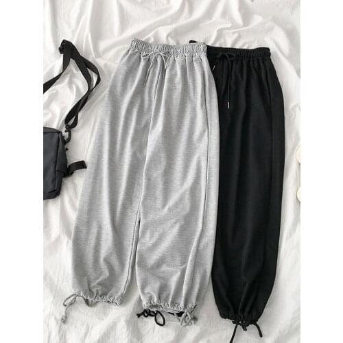 Abrini 2021 Fall Womens Elastic Waist Pants Cotton Pocket Cropped Pants Straight Leg Pants Womens Casual Pants Adjustable Legs