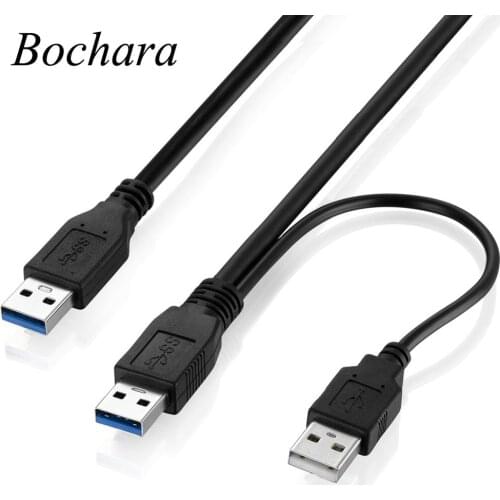 Bochara USB 3.0 Type A Male+USB Power Supply to USB 3.0 Type A Male USB 3.0 Data Cable Foil+Braided Shielded For HDD