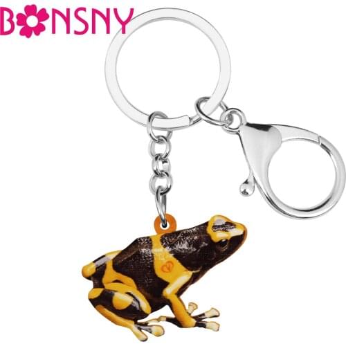 BONSNY Acrylic Cute Yellow Stripe Arrow Frog Keychains Ring Novelty Purse Handbag Car Key Chain Jewelry For Women Girls Gift