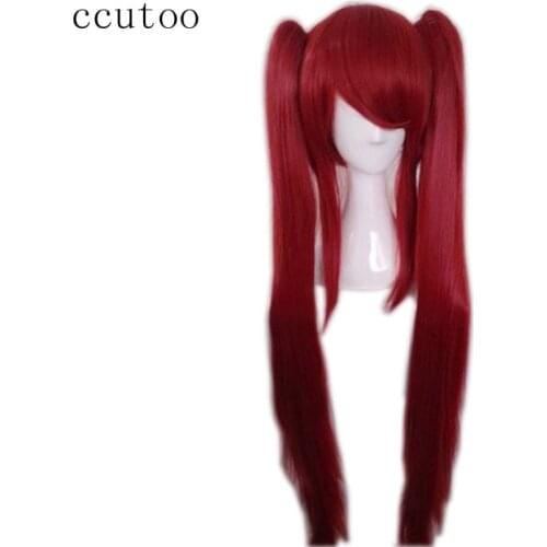 Ccutoo Red Long Straight Chip Double Ponytails Cosplay Wigs Peluca Heat Resistance Synthetic Full Hair