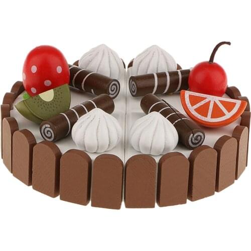 Wooden Magnet Chocolate Fruits Birthday Cake Kids Pretend Play Food Toy Fun