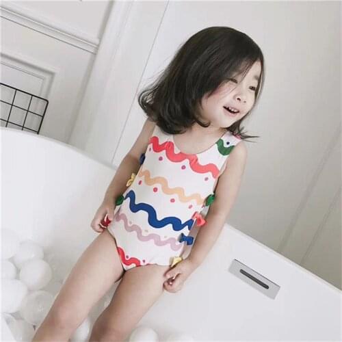 Childrens one piece swimwear Cute Bow for baby/kids girls Sun-proof Fast dry swimming suit lovely Bathing suit