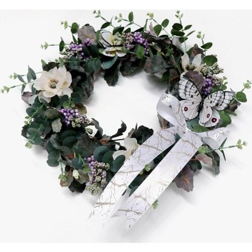 NHBR Artificial Eucalyptus Butterfly Wreath for Front Door Wall Windows Wedding Party Farmhouse Home Decoration