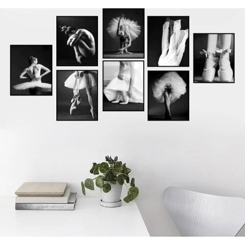 Black White Picture Canvas Painting Ballet Dancer Girl Wall Art Print Poster Beautiful Fashion Home Decor For Living Room HD0030