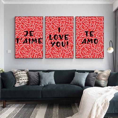I LOVE YOU Letter Canvas Painting Modern Street Graffiti Art Posters and Prints Wall Picture for Living Room Home Decor Unframed