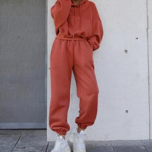 Oversized Womens Tracksuit Hooded Sets Drawstring Hooded Sweatpants Suit 2021 Casual Streetwear Sportwear 2 Piece Set Women