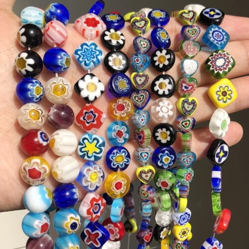 Fashion Mixed Square Millefiori Flower Lampwork Glass Beads For Jewelry Making Necklace Bracelet DIY Accessories 6 8 10mm