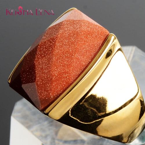 Gold Tone Mens Signet Ring With Big Red Sandstone Made From Stainless Steel Factory wholesale