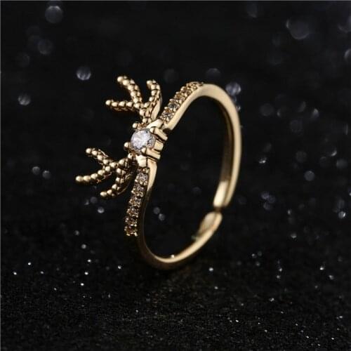 NEWBUY 2021 New Cute Elk Shape Ring For Women Girl Party Accessories Gold Color CZ Ring Christmas Gift