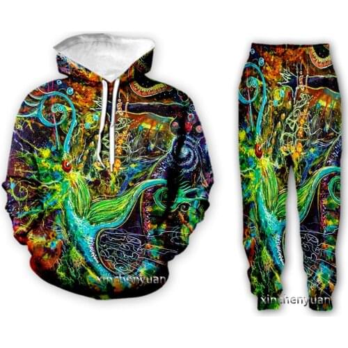 Xinchenyuan New Men/Women Psychedelic Artwork 3D Printed Clothing Long Sleeve Fashion Sweatshirt Hoodies Men Sport Pants P09