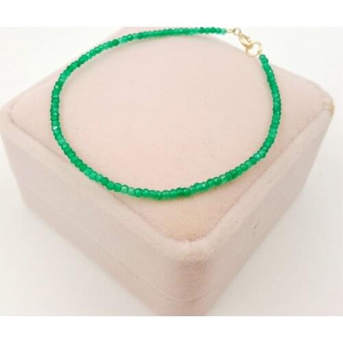 NEW Natrual Stone Green Onyx Agate 925 sterling silver Bracelet 7" 2x3MM