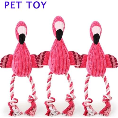 Wholesale Cleaning Dog Toy Teeth Squeaky Interactive Cartoon Animal Flamingo Shaped Cotton Rope Dog Toy Pet Training Products
