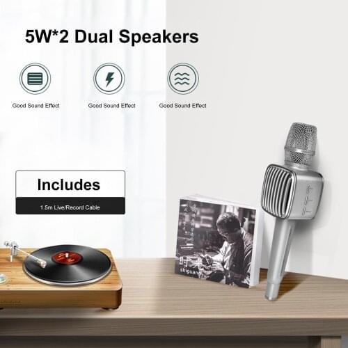 Karaoke microphone wireless with Bluetooth speaker Silver