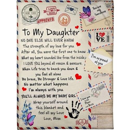 Mothers Day Gifts 'To My Daughter From Mom' Envelope Letter Printed Design High Quality Fleece Blanket Home Textile Blanket New