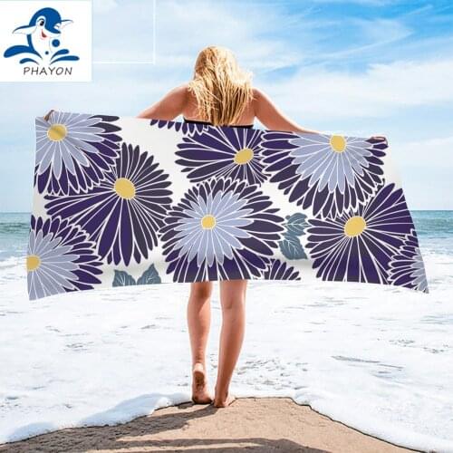 PHAYON Bath Towel Bathroom Floral Print Microfiber Beach Towel Flowers Kids Teen Shower Towel Quick Dry Surf Robe Blanket
