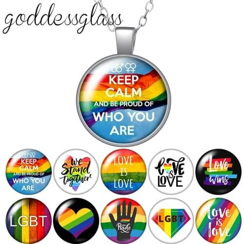 Rainbow Flag LGBT support pride Love is love Round Glass glass cabochon silver plated/Crystal pendant necklace jewelry for Gift