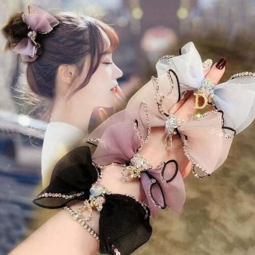 New Korea Exquisite Elegant Chiffon Bowknot Scrunchies Women Girls Elastic Hair Bands Accessories Tie Hair Rope Holder Headdress