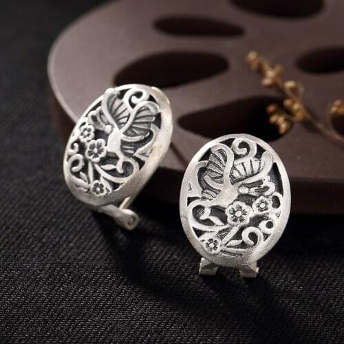 925silver han edition matte color restoring ancient ways MeiKaiWuFu contracted joker silver female stud earrings earrings