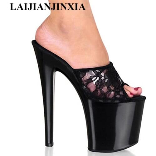 LAIJIANJINXIA Womens Shoes 20cm High-Heeled Shoes Solid Platform Shoes Lace 8 Inch Sweet Embroider Sexy Party Stripper Shoes