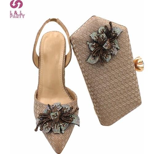 2021 Comfortable Heels New Arrivals Italian Women Shoes and Bag to Match in Gold Color Specials Pu Pumps for Dress