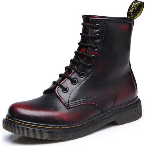 Women Ankle Boots Shoes Woman 2020 Spring Fall Genuine Leather Lace Up Land Shoes Punk White Black Plus Size 35-44 Zapatos Mujer