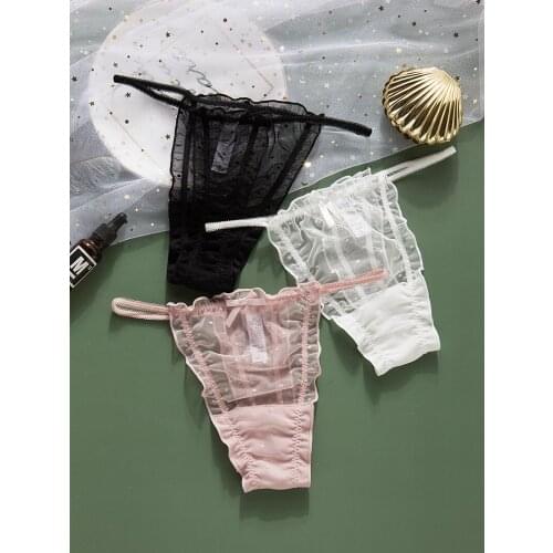 Women Sexy String Erotic G-string Underpants CuteThin Lace Mesh Sheer Young Girl Breathable Soft Translucen Intimates Lingerie