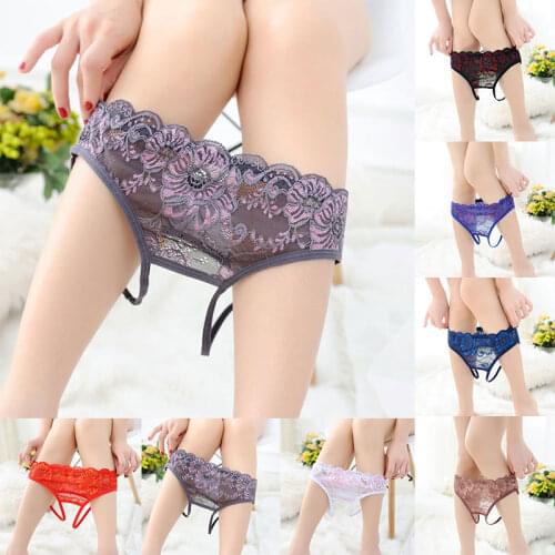 Women Sexy Open Crotch Panties Flower Lace Briefs Female Erotic Thongs G-string Sexy Crotchless Lingerie Transparent Underwear