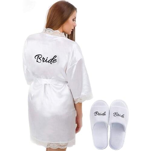 PARARTDIY personalize Womens Bridal White Robe with 'Bride' Print on Back and Free Bridal Slippers Set with sash