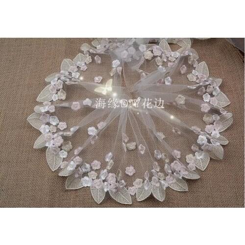 1 Yard Embroidered Golden Pink Thread Lace Fabric Trim Ribbons DIY Car Doll Sewing Handmade Materials Net cloth 18cm