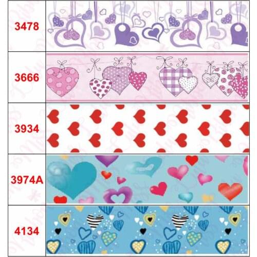 16mm-75mm Colorful Heart Series Gold Star Printed Grosgrain/Foe Ribbon DIY Valentines Day Sweet Candy Hair Band 50yards/roll