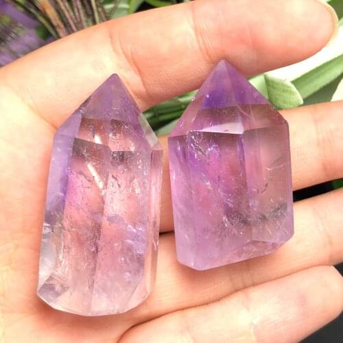 2Pcs Natural small amethyst single tip column, beautiful arts and crafts home decoration
