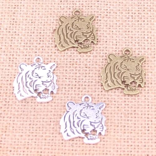 7pcs Tibetan Silver Plated Double side tiger head Charms Pendants for Jewelry Making DIY Handmade Craft 27*24mm