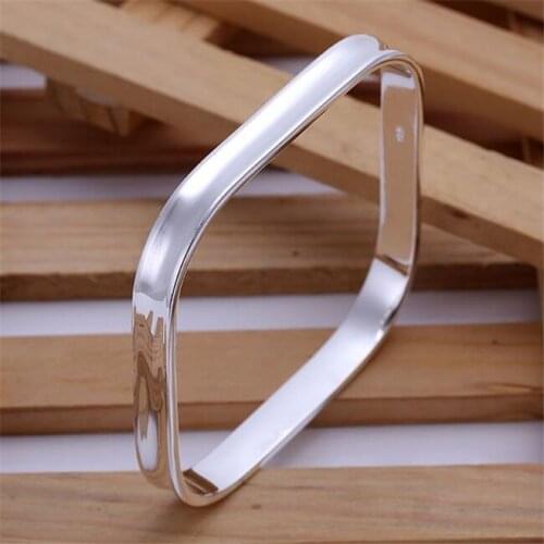 B053 Fashion Silver Color Charm Bangle Cuff Bracelet Bangles For Women Jewelry Gift Bangles Small Square Bracelets-no Words