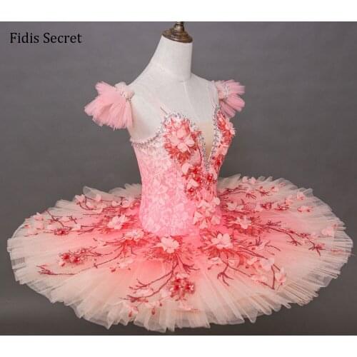 Sweet Pink Classic Pancake Ballet Tutu,Ballerina Professional Competition Dancewear,Girls Coppelia Stage Performance Costumes
