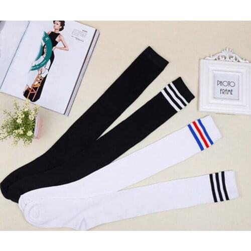 New Women Female Girls Thigh Stockings Fashion Slim Cute Over Knee high Socks Dancing Party Show Ladies Hose Socks White Stripe