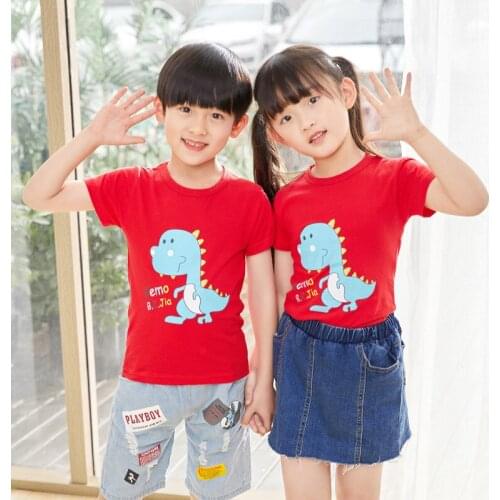 Chlidrens T-shirt 2021 Summer New Cotton Short Sleeve Tops Kids Girls Cute Cartoon Tee Shirt Boys Dinosaur Fashion Sport Tshirt