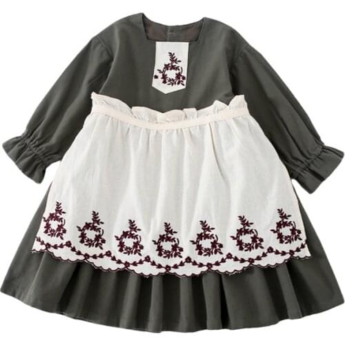 1-6Years Girls Dress with Apron 2021 Autumn Kids Baby Girl Flower Party Party Wedding Cotton Dress Baptism Clothes for Girls