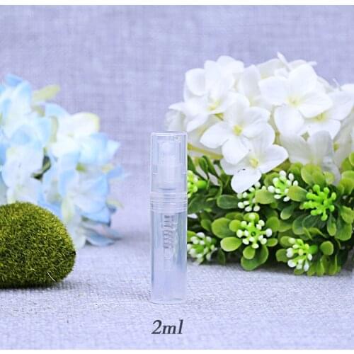 2ml 50pcs Travel Portable Perfume Spray Bottles sample empty containers atomizer Mini plastic press spary vial refillable Bottle