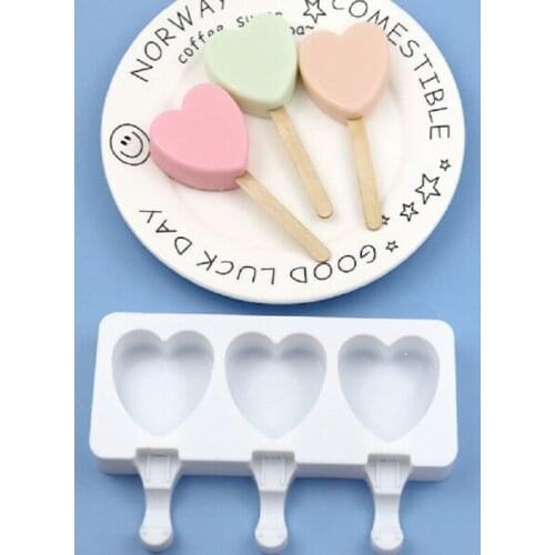 Food grade silicone mold 3 hole love heart Handmade ice cream mold Creative Chocolate Lollipop Mold Cake decorating tools
