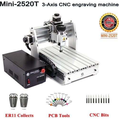 DIY CNC Mini Router 3Axis Engraving Milling Machine ER11 Collects 250x200MM 200W Spindle Power CNC Engraver with CNC Tool Kit